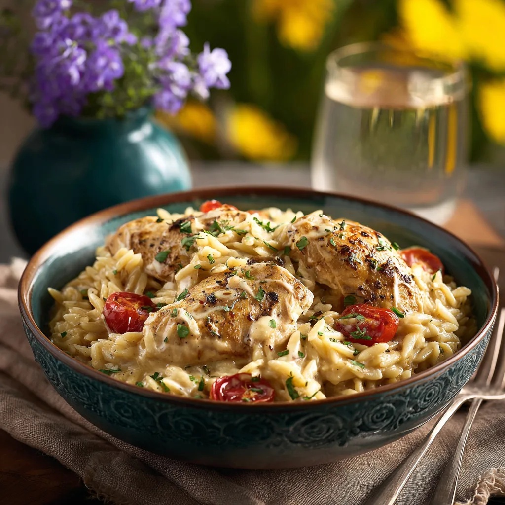 Slow Cooker Creamy Tuscan Chicken Orzo