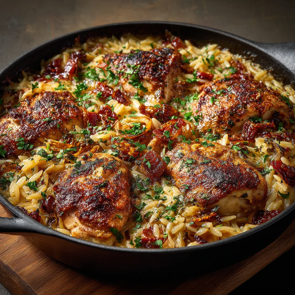 1-Pan Orzo Tuscan Chicken Bake: Amazing Comfort in One Dish