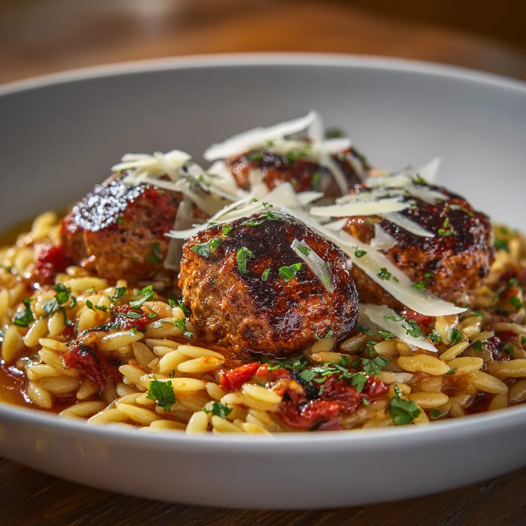 Tuscan Chicken Meatball Orzo