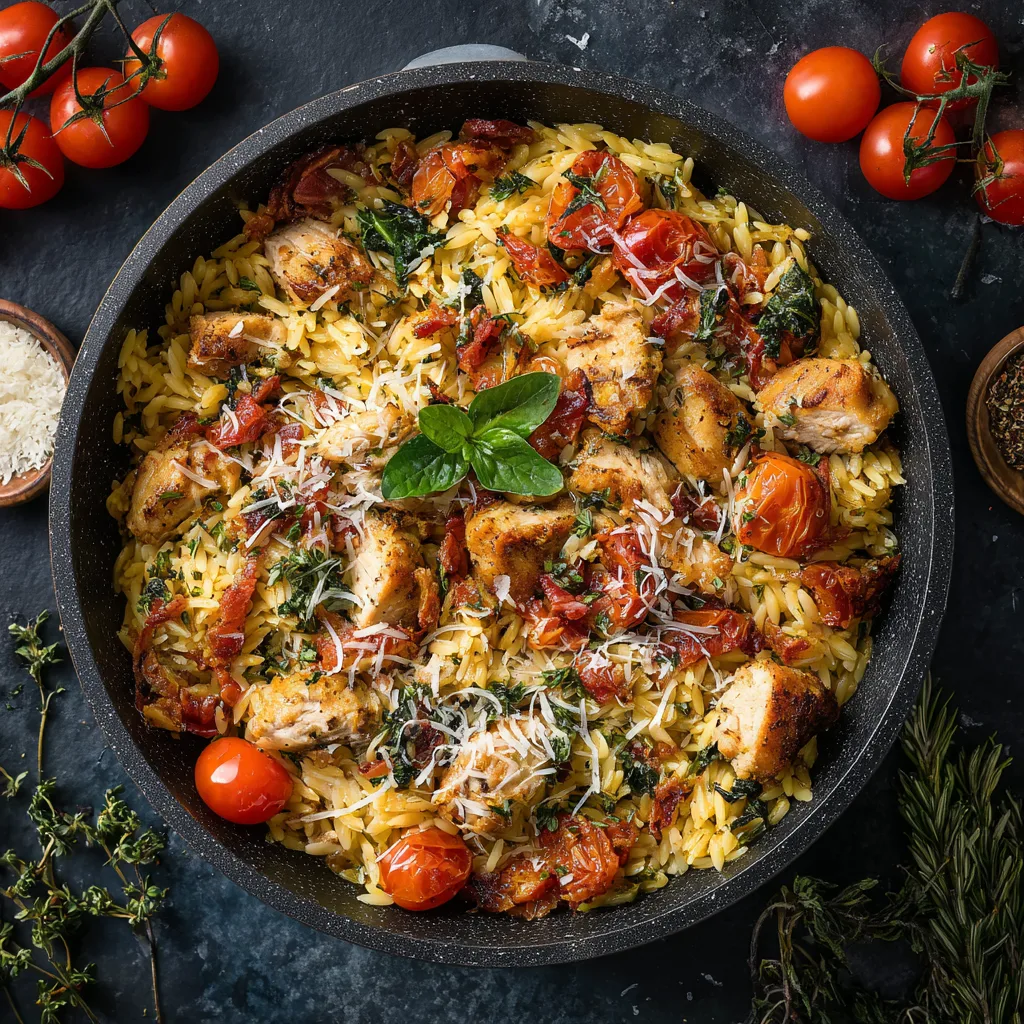 1-Pan Orzo Tuscan Chicken Bake Amazing
