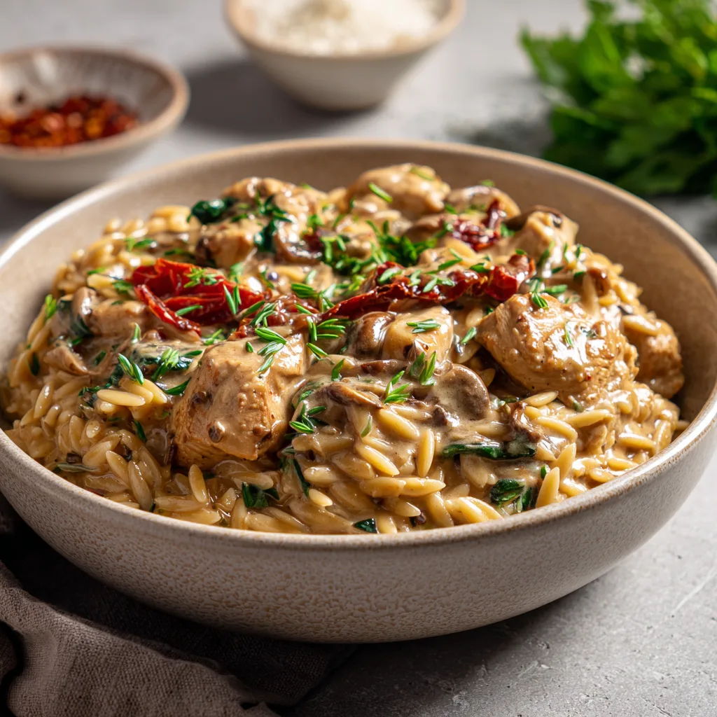Slow Cooker Creamy Tuscan Chicken Orzo Recipe