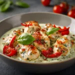 Mozzarella Chicken in Basil Cream Sauce